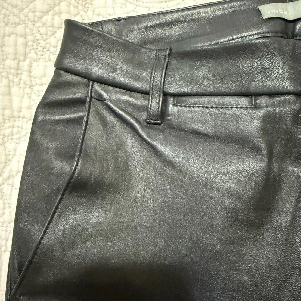 Vince  Black Soft Leather Ankle Pants Straight Leg Mid Rise Size 0 - Picture 6 of 13